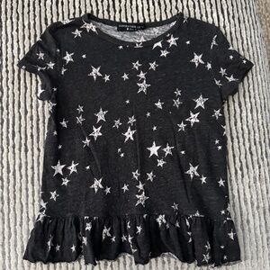 Generation Love-Girl's Cap Sleeve Ruffle Bottom Star Shirt-size 8-black/white
